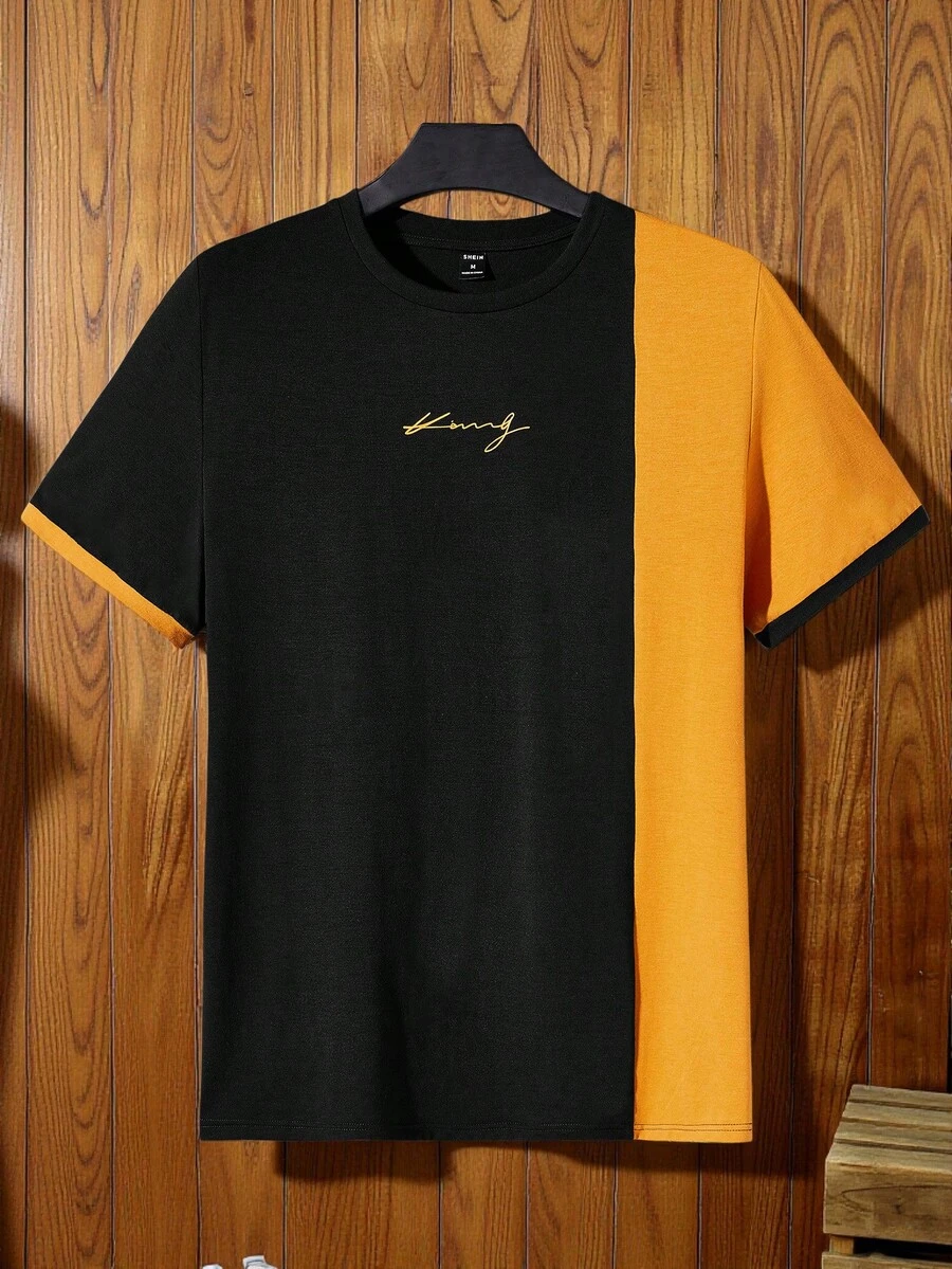 HIMLAND Men Letter Graphic Colourblock Tee - Mustard Yellow - View 1