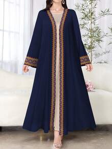 SHEIN Najma Women's Floral Print Elegant Long Sleeve Cardigan, Graceful Arabic Abaya Style, Spring/Autumn - Multicolor - View 1