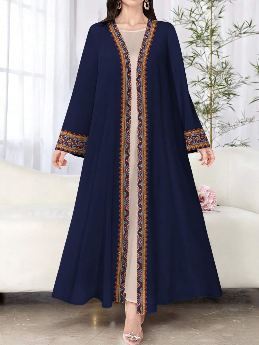 SHEIN Najma Women's Floral Print Elegant Long Sleeve Cardigan, Graceful Arabic Abaya Style, Spring/Autumn - Multicolor - View 1