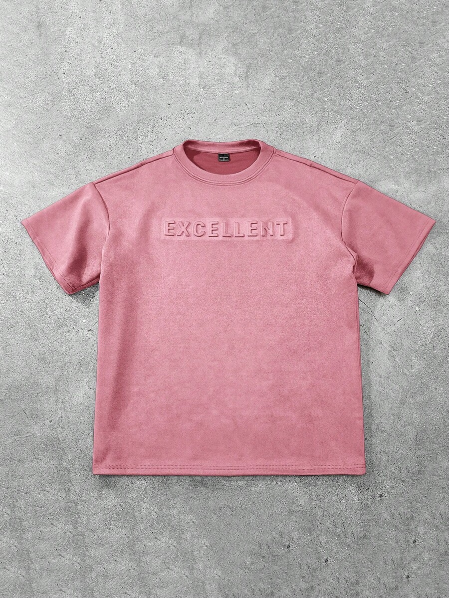Claim Dot Herren Loose Fit T-Shirt mit geprägtem Buchstabenmuster und Drop Shoulder - Pink - Übersicht 1