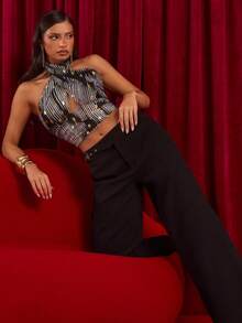Pantalon large plissé noir décontracté et élégant pour femmes Glamine, coupe slim, avec poches boutonnées pratiques. Jambe droite, simple et , à prix abordable. Pantalon noir et élégant pour femmes actives, style rétro de rue. Produit cool, coupe slim, prix abordable, élégant. Pantalon de travail pour femmes à Noël, avec poches, large jambe. - Tabac - Voir 7