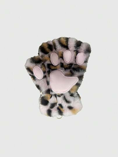 Fairycore 1 Pair Yellow-Brown Y2K Retro Furry Leopard Print Fingerless Gloves, Versatile Accessory For Autumn/Winter, Halloween, Suitable For Daily Wear, Parties, Gatherings
