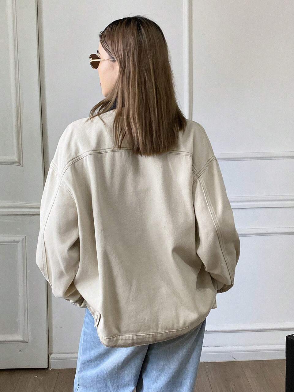 Western Cowgirl Patchwork Contrast Color Rivet Decor Loose Turndown Collar Long Sleeve Casual Street Autumn/Winter Jacket For Women