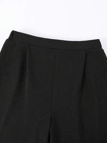 SHEIN 2件套少女时尚优雅通勤套装，纯色条纹衬衫+宽松阔腿裤 - 黑色 - 查看 8