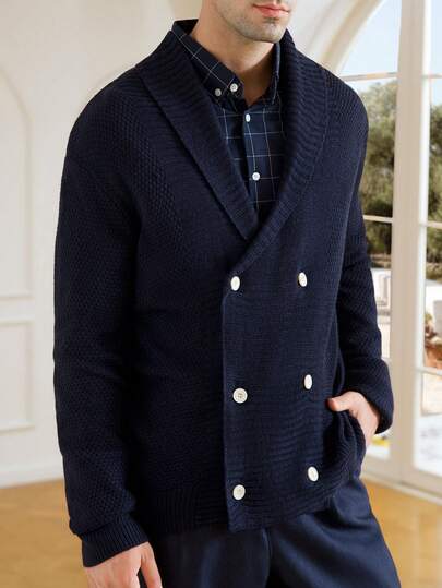 Manfinity Bizformal Cárdigan casual de doble botonadura de manga larga para hombre