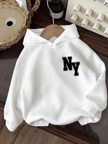 SHEIN 男婴休闲简约卡通熊图案柔软针织卫衣，适合秋季穿着，衣服背面 - 白色 - 查看 2