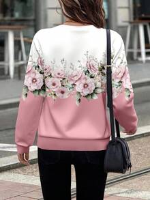 EMERY ROSE Sweat-shirt décontracté et élégant pour femmes, à demi-zip et ample, imprimé floral, convient pour l'automne/l'hiver