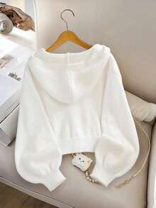 SHEIN Genkimix Kids Áo len cardigan dệt kim ngắn màu trơn tươi mát, giản dị thời trang cho bé gái, mùa thu/đông - trắng - Xem 2