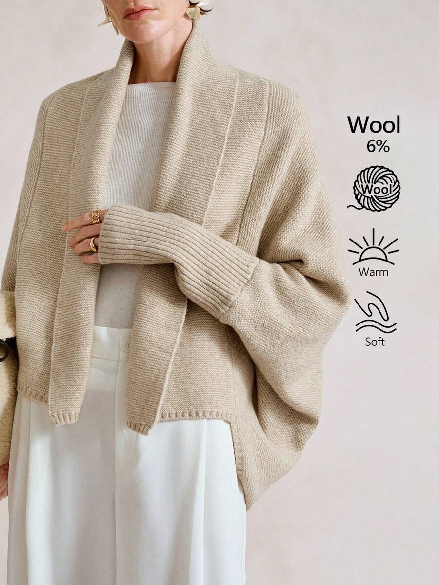 SHEIN Stylify Nouveau cardigan tricoté ample à ourlet asymétrique pour femmes, automne/hiver. Élégant et polyvalent de haute qualité pour les déplacements quotidiens - Nude - Voir 1