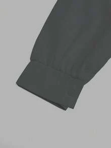 Sweetra Plus Size U-Neck Solid Color Contrast Keyhole Front Drawstring A-Line Long Sleeve Shirt Peplum Top - Dark Grey - View 3