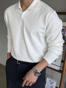 DAZY 男士纯色 Polo 领针织毛衣，秋季 - 白色 - 查看 7