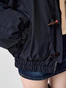 ROMWE 畅销款女式短款带帽毛领羽绒服，2025冬季新款羽绒服 - 藏蓝色 - 查看 4