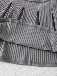 Elladie kids 青少年女孩休闲学院风撞色饰边纽扣前开夹克和迷你裙套装，秋冬 - 灰色 - 查看 7