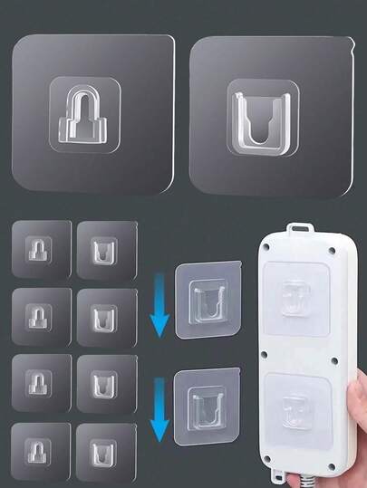 5Pairs Transparent No-Trace Hook Loop Fasteners, Clear Adhesive Hooks For Kitchen, Bathroom, Wall Mounted, Multi-Purpose Strong Stainless Steel Hangers Home Bathroom Decor Fall Decor Back To School