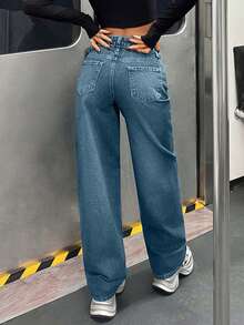 EURMUSE HIGH WAIST LOOSE STRAIGHT JEAN CASUAL - Baby Blue - View 2