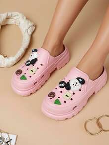Sandalias para mujer con dijes intercambiables estilo perrito, punta cerrada, suela gruesa, agujeros transpirables, casual de verano - Rosa - Ver 2