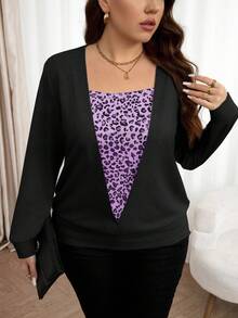 EMERY ROSE Sudadera de cuello redondo con estampado de leopardo para mujer talla grande, ropa de otoño y primavera para tallas grandes