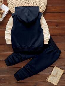 SHEIN Set de 3 piezas de sudadera con capucha informal con oso para niños pequeños, otoño