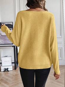 SHEIN LUNE Suéter de cuello redondo de manga larga de unicolor casual para mujer - Amarillo - Ver 2