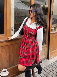 Serisse 女士格子印花方领休闲无袖连衣裙 - 彩色 - 查看 2