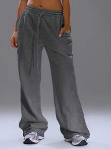 MUSERA Distressed Wide Leg Baggy Joggers Cosy Cute Casual Basic Everyday  Christmas Lounge - Dark Grey - View 2