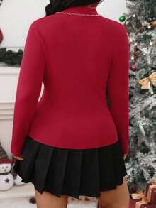 Elenzga Femmes grande taille Élégant col rond Manches longues Conception de boutons Chandail, Automne/Hiver