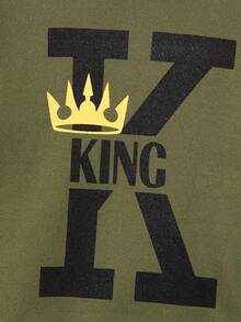 Genkimix Kids 4-7岁儿童冬季加厚连帽两件套，军绿色针织皇冠字母印花连帽衫，搭配军绿色针织休闲运动裤，适合秋冬各种场合 - 綠色 - 查看 7