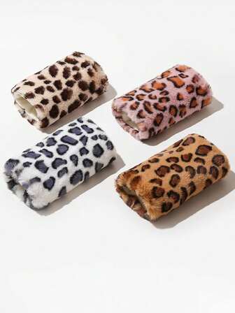 Grunge Punk 1 Pair Punk Style Leopard Print Gloves, Y2K Fuzzy Warm Gloves