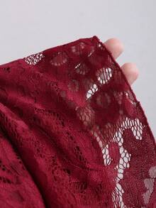 Sweetra Set de 2 piese: Fustă midi elegantă, versatilă, din dantelă și decor metalic, Y2K, roșie de Crăciun, toamnă - Burgundia - Vizualizare 8