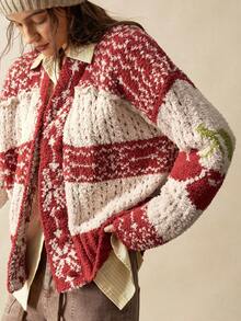 Bohemela 波西米亚风秋冬外套，女士圣诞红色休闲宽松樱桃图案落肩长袖超大款开衫，西部乡村风格音乐会度假装扮，适合度假、日常穿着、返校和外出，圣诞节 - 彩色 - 查看 10