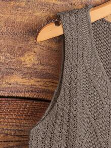 EMERY ROSE Plus Size V-Neck Diamond Pattern Sleeveless Knit Top - Mocha Brown - View 4