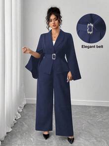 Elenzga 永不过时：哥特式预科风，融入周三元素。拥抱你内心的暗黑女性时尚。大码女士优雅派对、通勤、约会两件套西装套装，适合返校季、毕业典礼、节日、情人节、音乐节、母亲节、万圣节、感恩节、复活节、国庆节、庆典、约会、婚礼、郊游等场合。 - 藏蓝色 - 查看 1