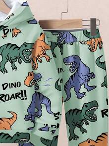 2 件套男童休闲宽松恐龙印花连帽衫和裤子套装，适合秋冬季 - 彩色 - 查看 6