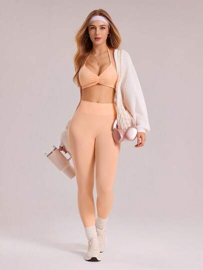 Sovereign Charm Conjunto deportivo casual de mujer de unicolor con cuello halter, sin mangas y espalda descubierta