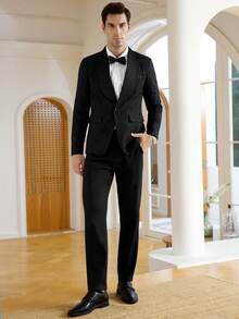 Calvornis 男士时尚正式派对提花单排扣西装套装 - 黑色 - 查看 3