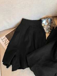 Airaco 女式骑士印花纽扣衬衫和短裤休闲两件套 - 黑色 - 查看 4