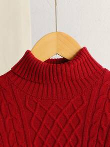 SHEIN LMoss Kids 女童純色立領修身休閒秋季針織毛衣 - 酒紅色 - 查看 4