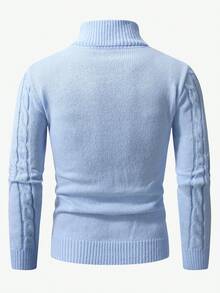 Manfinity Homme Men's Casual Solid Color Turtleneck Sweater, Versatile For Autumn/Winter Baby Blue Men Ireland, Long Sleeve Top - Baby Blue - View 2