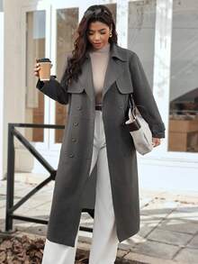 Vionelle Plus Size Trench Coats Long Jacket For Women Long Coat Long Coats For Women Outerwear Women Trench Coat Women - Brown - View 3