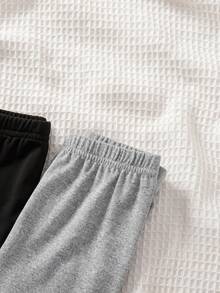 SHEIN 2pcs Baby Girl Casual Knit Letter Pattern Elastic Waist Pants - Multicolor - View 4