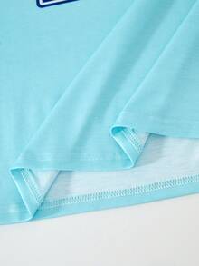 SHEIN 2件套少女粉色蝴蝶结字母V领黑色宽松T恤和粉色V字褶裙套装，甜美可爱 - 彩色 - 查看 11