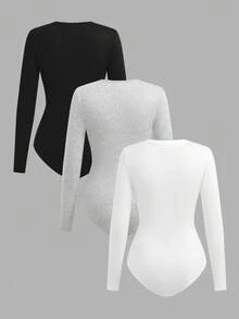 Girlism Bộ đồ liền thân 3 món màu trơn cho bé gái tuổi mới lớn, cổ tròn, tay dài, nhún bèo - Nhiều màu - Xem 2