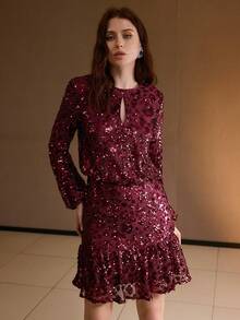 MOTF PREMIUM SEQUIN WAIST FITTED SHORT DRESS, AUTUMN/WINTER, CHRISTMAS DRESS, RED DRESS, NEW YEAR DRESS