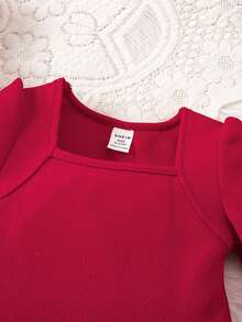 1 Peça Vestido Longo de Manga Longa Vermelho Sólido, Simples e Elegante, Adequado para Meninas, Adequado para Festas de Aniversário, Festas à Noite, Apresentações, Casamentos, Batizados, Cerimônias de Abertura, Adequado para Uso Diário, Adequado para Dia das Mães Mamãe e Eu, Adequado para as Estações de Outono e Inverno - Vermelho - Visão 4