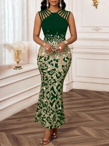SHEIN Lady Women's Elegant Leopard Print & Sequin Decor Hollow Shoulder Fitted Mermaid Hem Dress, Suitable For Party & Banquet In Summer Green Formal Dresses For Women Long Party Dresses  Long Party Dress Sequin Dress  Shiny Dress Sparkly Dress  Glitter Dress Sequin Dress For Women Elegant Party Dress Party Dress Elegant Dresses For Party Party Dresses  Party Dresses For Women Christmas Party Dress  Elegant Party Dress  Elegant Party Dresses For Women Graduation Dress  Graduation Dresses  Long Graduation Dress  Graduation Guest Dress  Graduation Dress For Women Elegant Dress For Women Elegant Dresses For Party Chic Evening Dress Evening Dress Chic Wedding Christmas Dress Christmas Party Dress Christmas Christmas Clothes Christmas Outfit For Women Christmas Women's Clothing  Thanksgiving Outfit For Women Thanksgiving - Dark Green - View 4