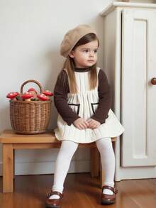 Souflis Souflis 2pcs/Set Baby Girl Casual Quilted Sleeveless Dress & Turtleneck Long Sleeve Thick T-Shirt Outfit, Suitable For School, Outings And Playtime - Multicolor - View 1