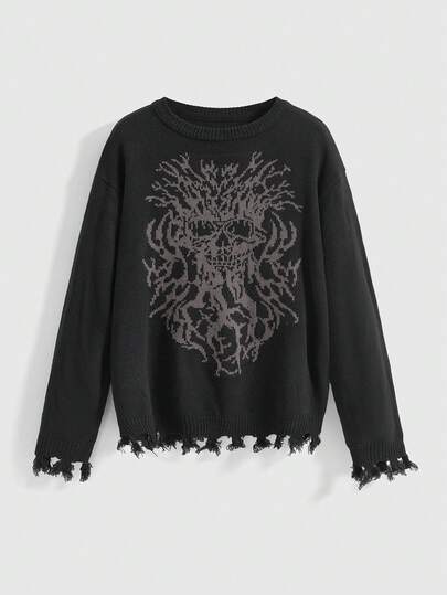 Goth Pull oversize pour femmes avec imprimé d'arbre nu gothique sombre et de crâne