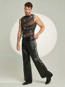 FeverCity 性感透明网眼派对俱乐部装男士背心 - 黑色 - 查看 5