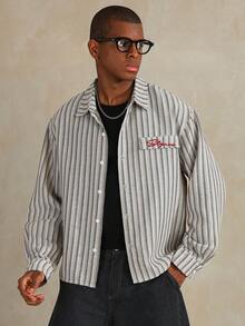 STYNVO Camisa casual de manga larga con botones y rayas para hombre - Multicolor - Ver 1