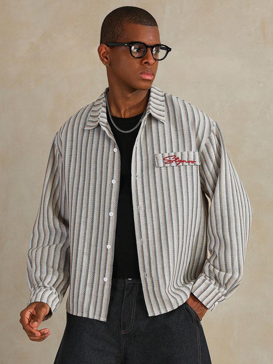 STYNVO Camisa casual de manga larga con botones y rayas para hombre - Multicolor - Ver 1